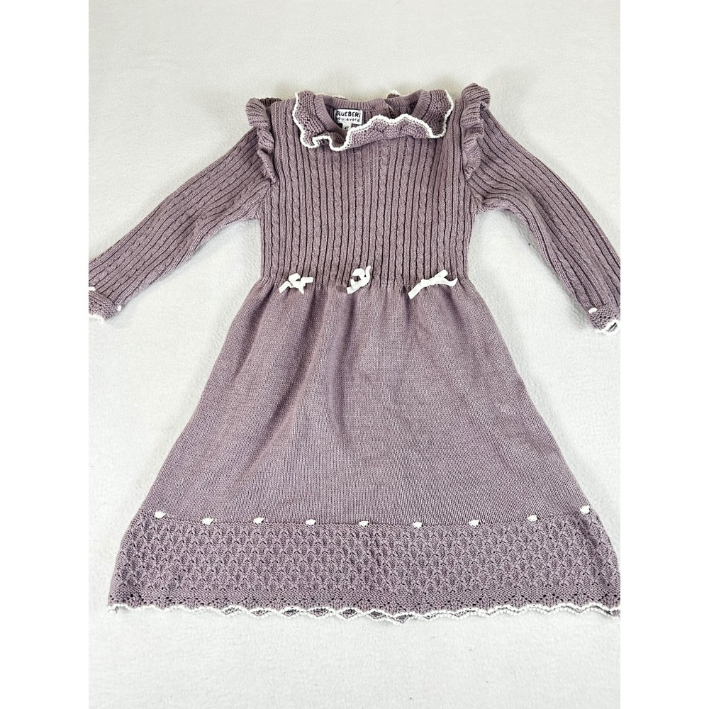 Blueberi Boulevard Sweater Dress Girls 4T Purple Ruffle Coquette